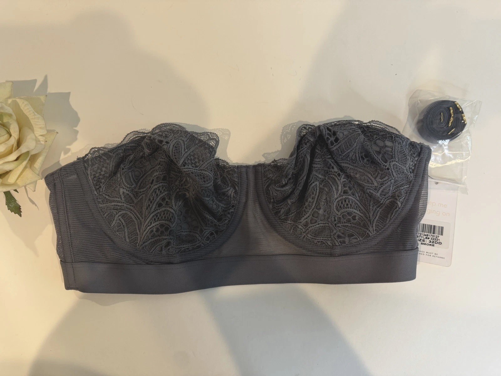 NWT- Lively The Lace Strapless Bra Size 32DD Color Gray/Smoke Style 32221