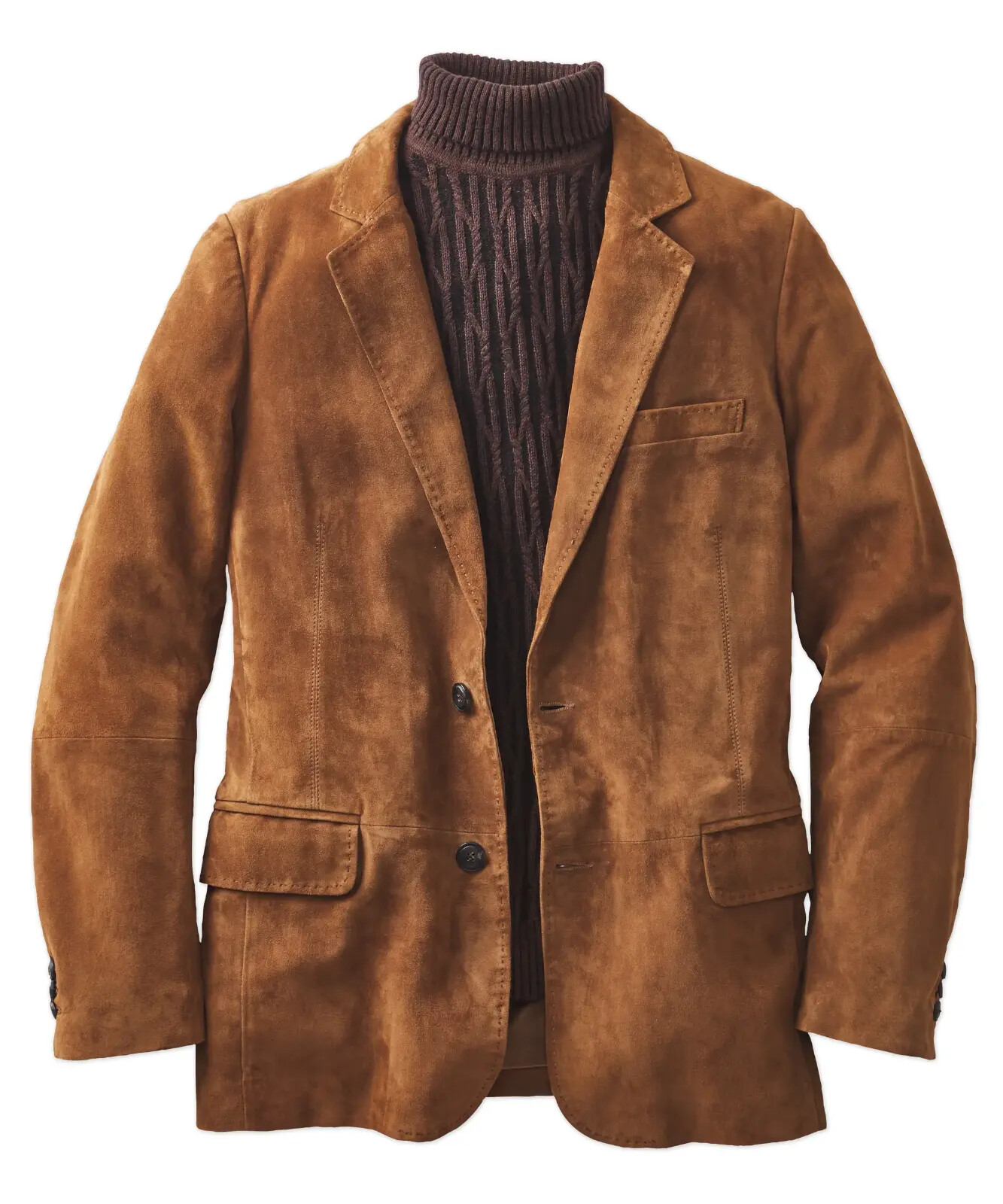 Men’s Original Suede Leather Blazer Soft Jacket Two Button Brown Premium Coat