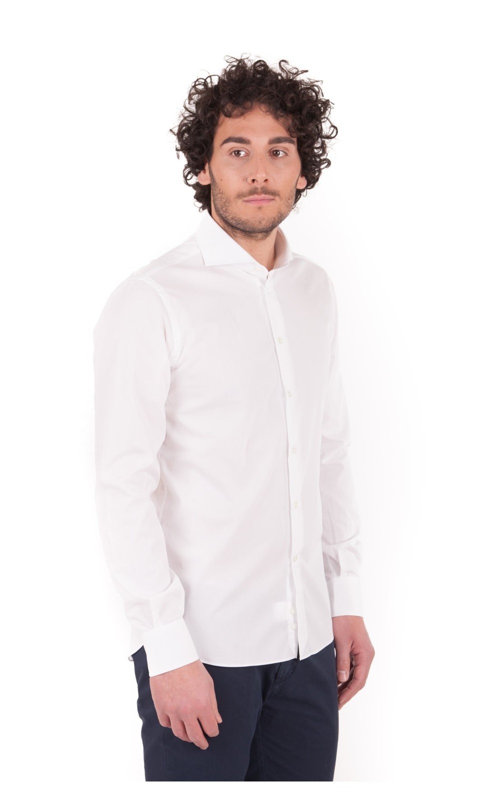 Brancaccio AB63801 SOLID COLOR SLIM FIT SHIRT-WHITE-PE17
