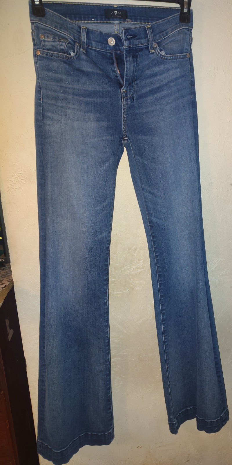 7 For All Mankind Women’s Blue Medium Wash Stretch Flared Jeans Slim Fit