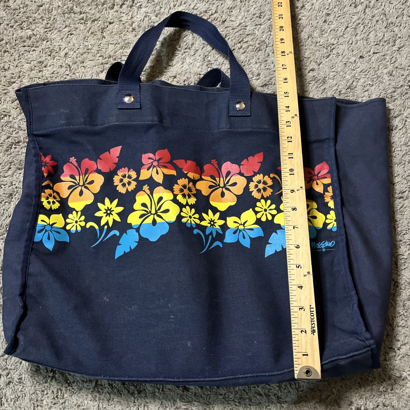 Mossimo Canvas Tote Bag 15″ x 16″x8″ Hawaii Large Blue Floral Pattern Supply Co