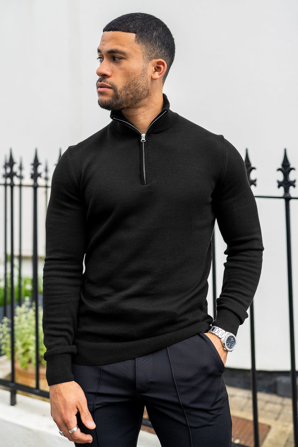 Half-Zip Sweater Men’s Cotton Knit Light Weight Comfort Perfect Fit Gray Black