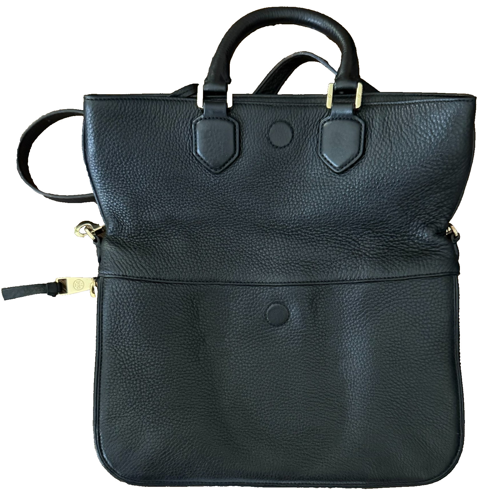 TORY BURCH Robinson Fold Over Black Leather Purse Messenger Shoulder Bag