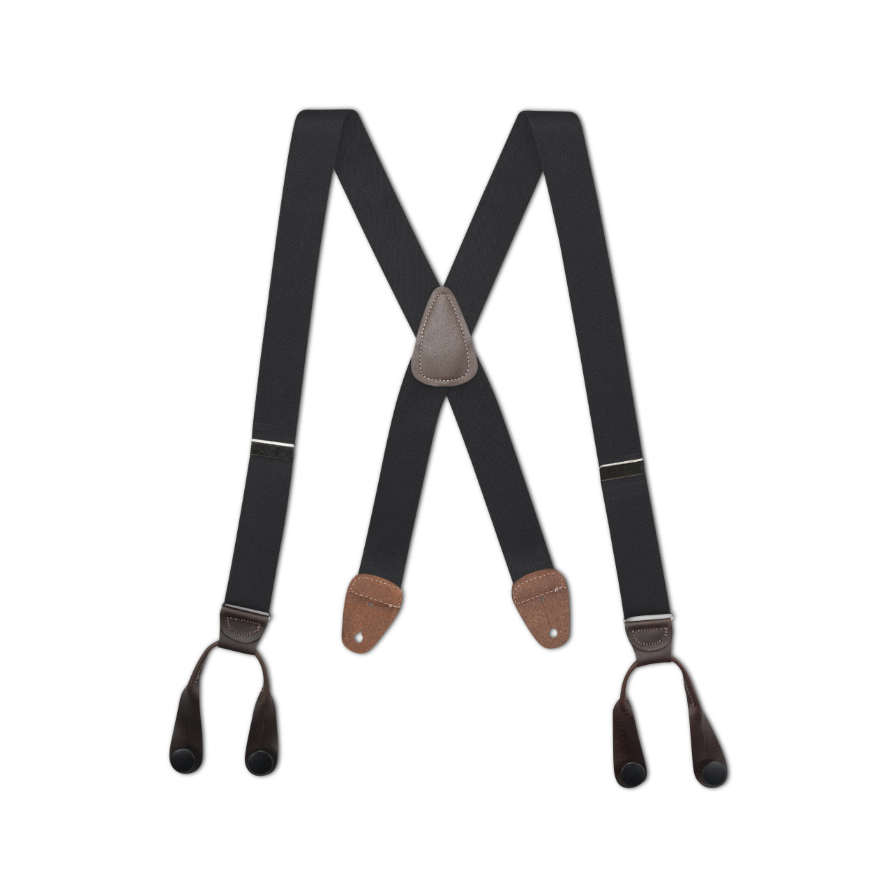 Men’s X Style Button On Suspenders in 1 1/4″ with Leather, USA Made