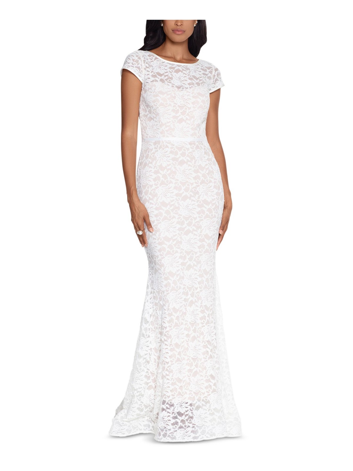 XSCAPE Womens White Cap Sleeve Full-Length Mermaid Formal Dress Size: 4