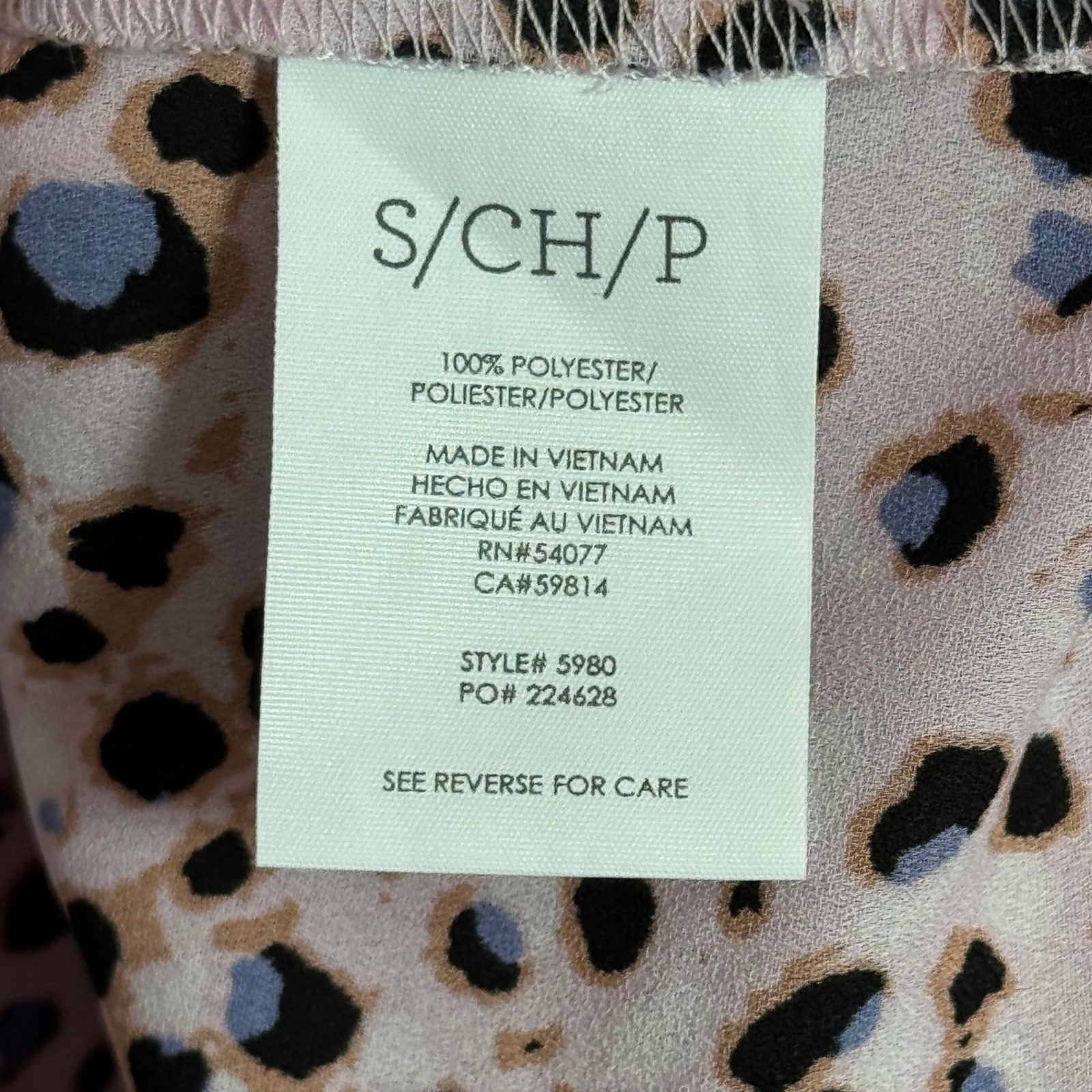 Cabi 5980 Blouse Top Small Pink Leopard Animal Print Ruched Tie Chiffon Career