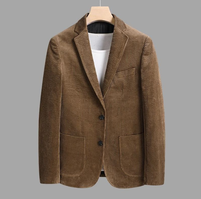 Men Vintage Casual Work Wear Corduroy Suit Fall Winter Blazer Jacket Sport Coats