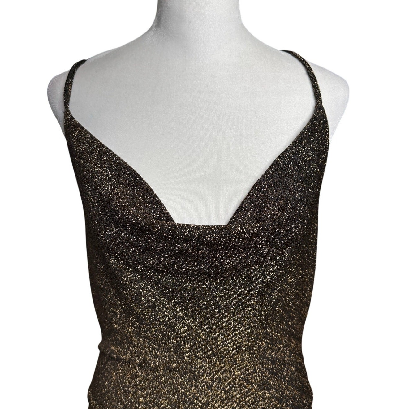 Forever 21 Contemporary Metallic Bodysuit Women Large Black Bronze Shimmer NWT