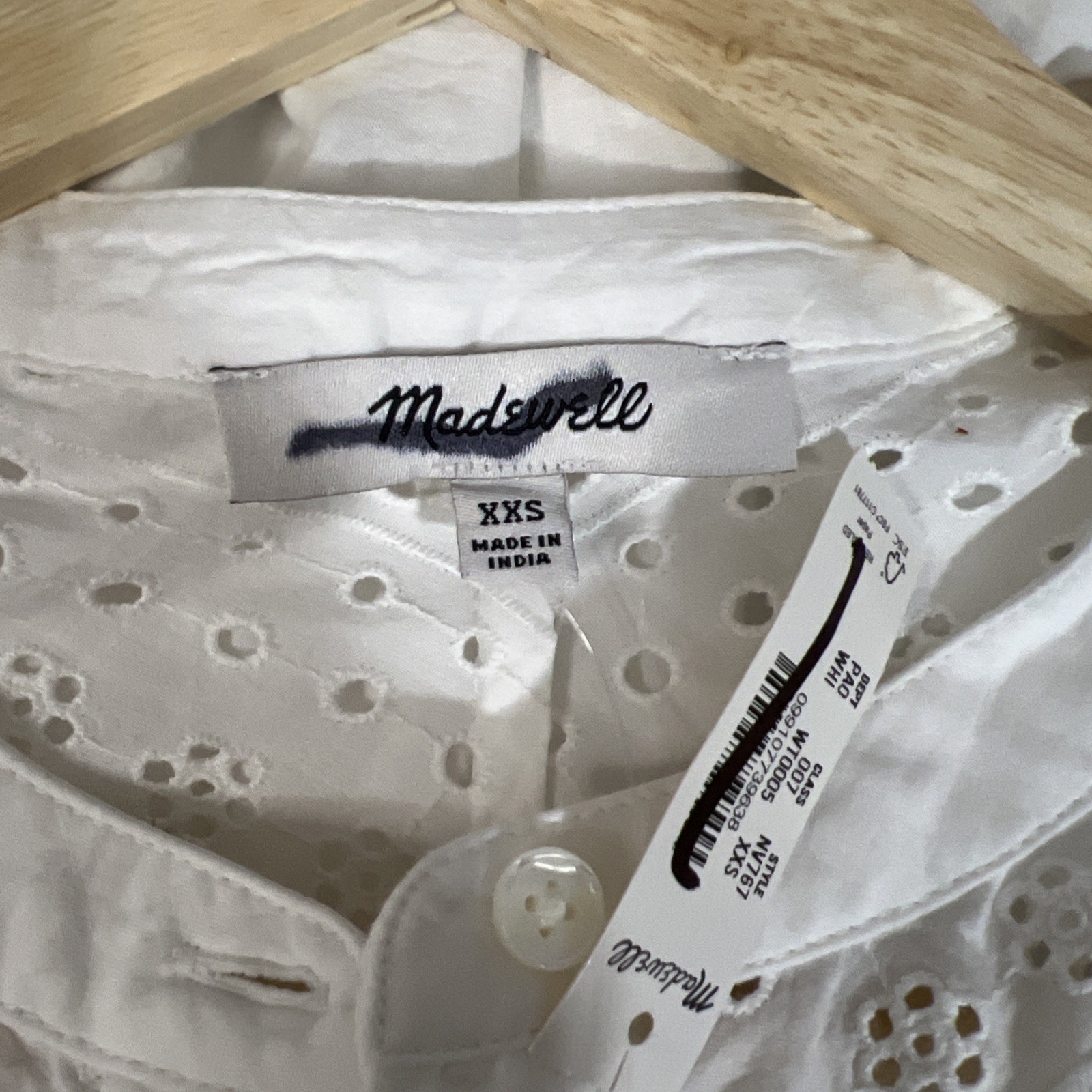 Madewell XXS White Embroidered Button Front Flutter Sleeve Womens Top Blouse