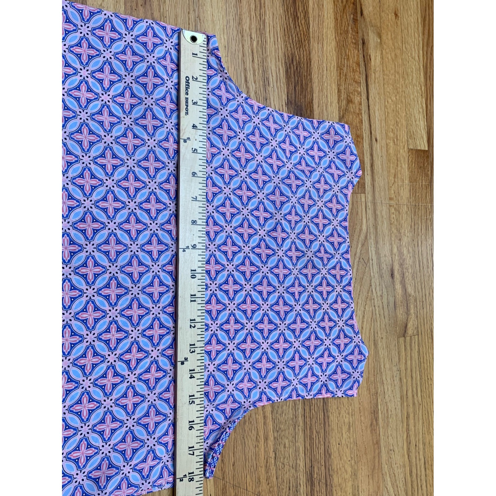 Talbots Petite Blue Pink Geometric Tile Print Sleeveless Shell Blouse SP