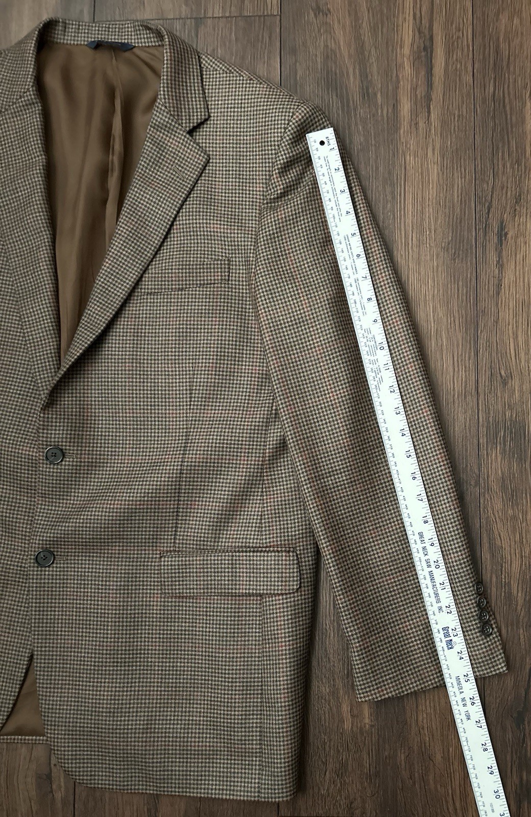 Brooks Brothers Madison Fit Blazer Mens 46L Brown Hounds Tooth Check Tweed