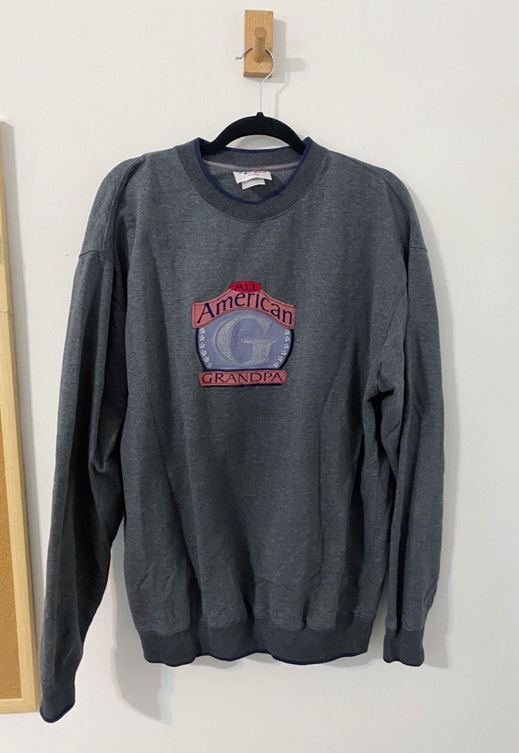 Vintage All American Grandpa 90s Crewneck Sweatshirt Size XL Gray