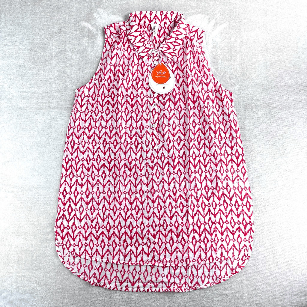 NEW YALA Blouse Organic Cotton Women’s Medium Red White Ikat