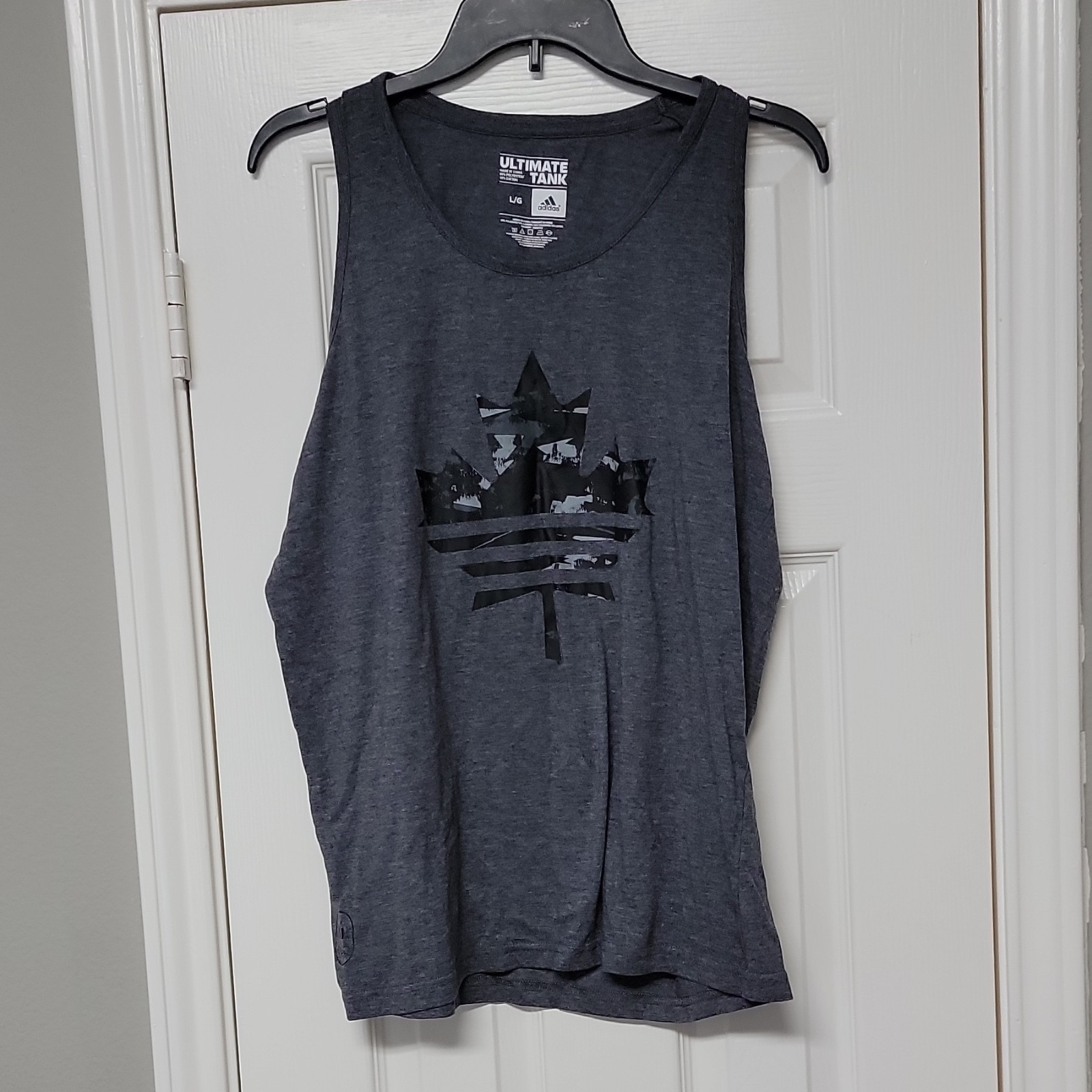 adidas Ultimate Tank Men’s L Gray Scoop Neck Lightweight Poly/Cotton Gym