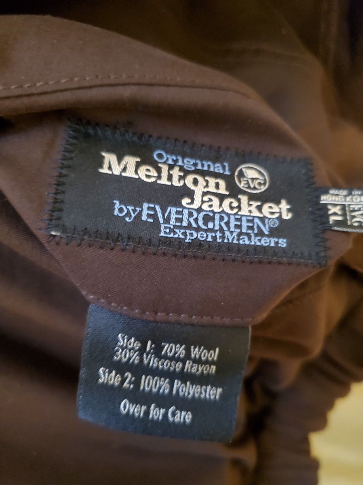EVERGREEN EXPERT MAKERS MELTON JACKET – REVERSIBLE WOOL BLEND/ SYNTHETIC SIZE XL