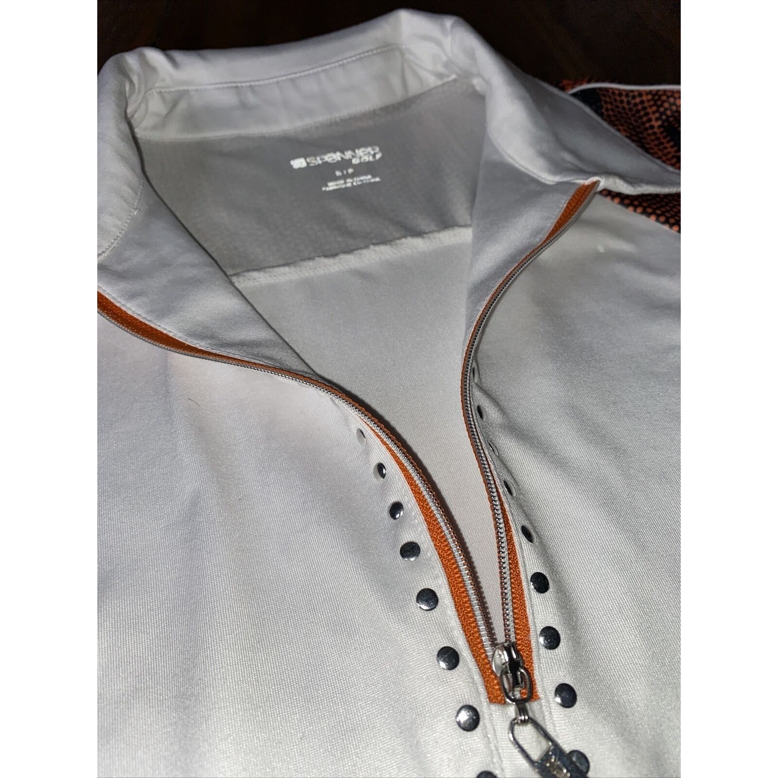 Spanner Golf Women’s Size Small Top 1/2 Zip Orange White Short Sleeves, Collar