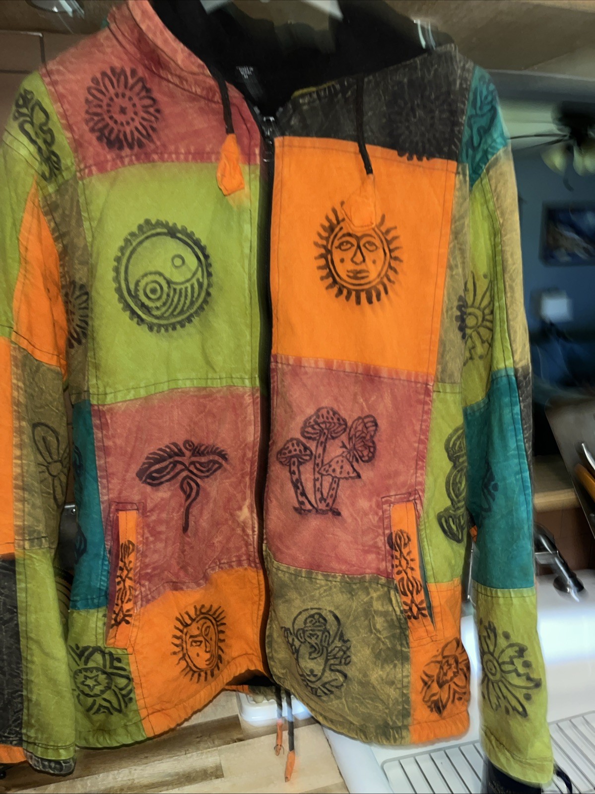 Vintage Nepal 100% Cotton Patchwork Zip Jacket Unisex MEDIUM Fleece Lined