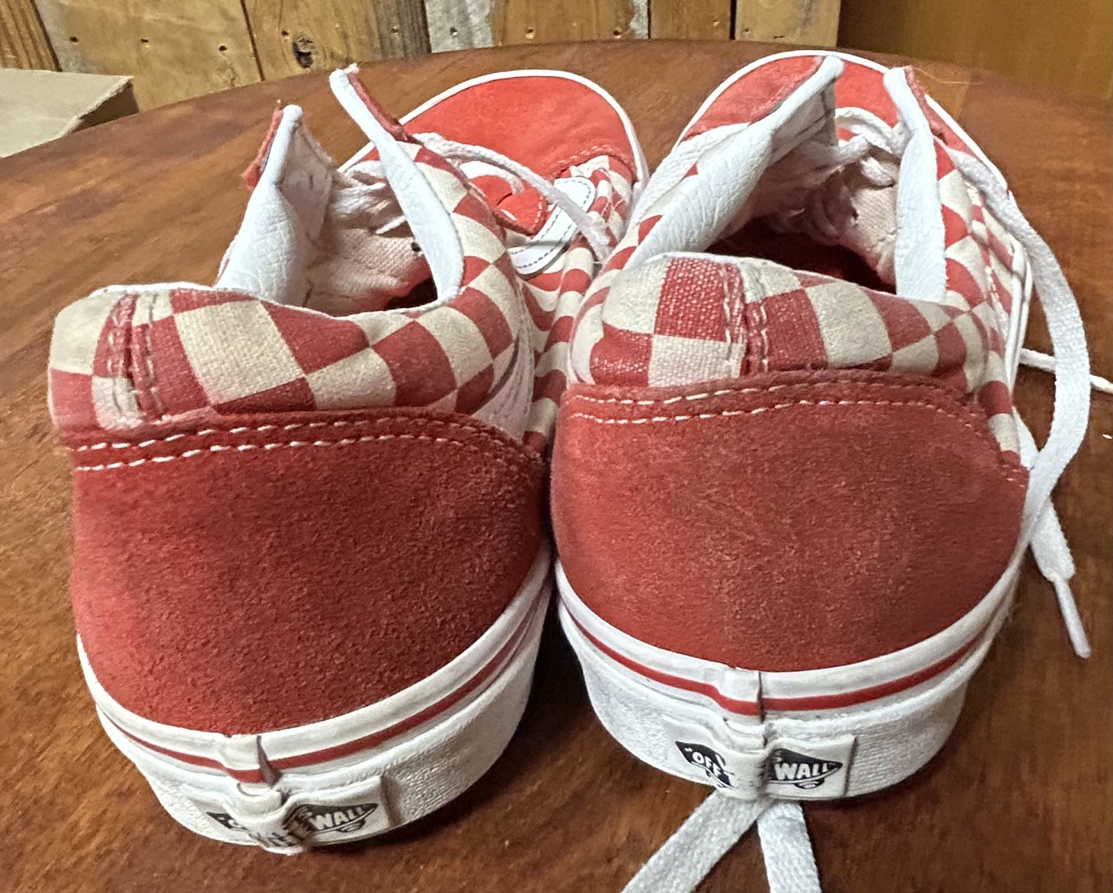 Vans Off The Wall Old Skool Red/White Checkered Lace up Skate Shoes Mens size 10