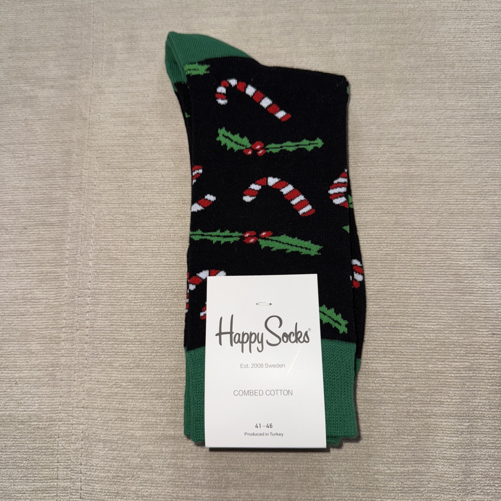 Happy Socks Men’s/Unisex Classic Crew Socks, Christmas Candy Cane Missile Toe