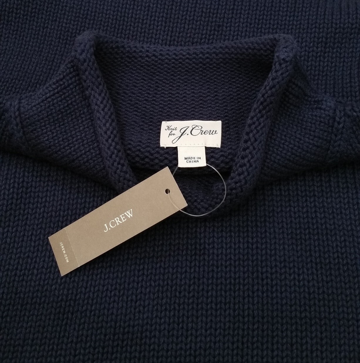 J.CREW sweater rollneck navy blue cotton chunky mock high fisherman’s roll neck