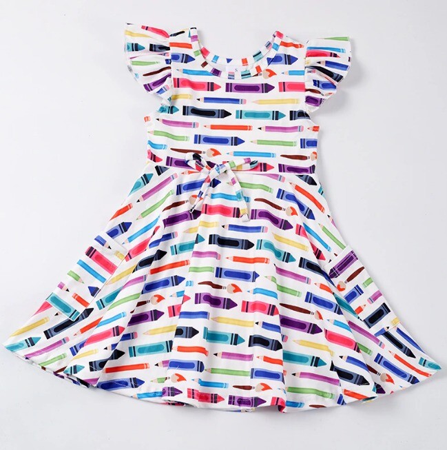 NEW Boutique Back to School Crayon Pencils Art Class Girls Sleeveless Dress