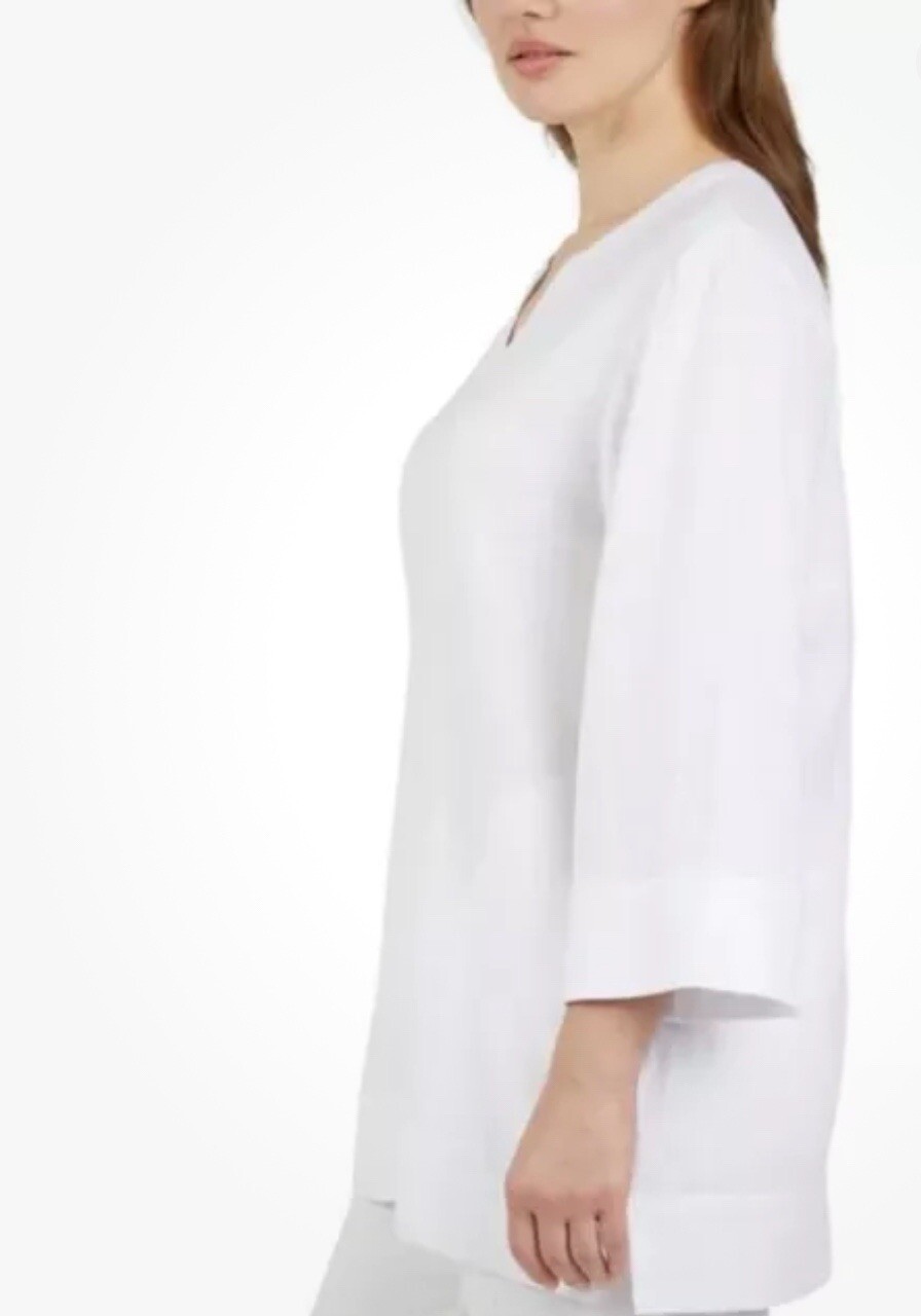 Lands’ End Women’s Spilt Neck 3/4 Sleeve Tunic Blouse, White, Size L NEW