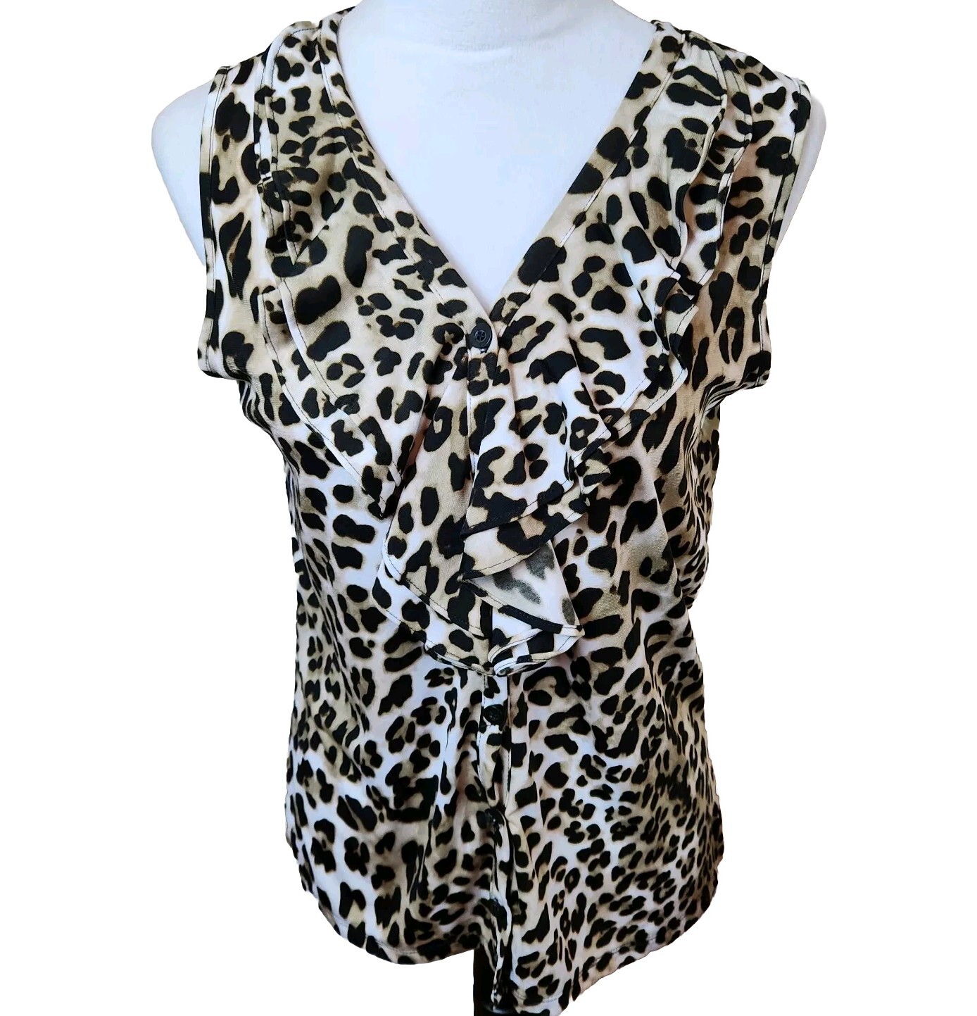 Jones New York Sport Womens Cheetah Print Top Petite Small PS Brown Blouse NWT