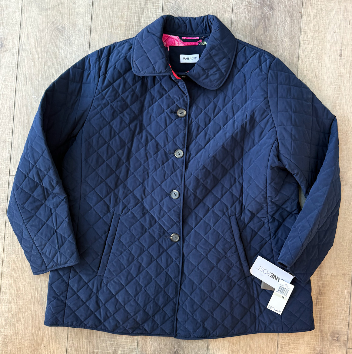 NWT JANE POST BLUE QUILTED FLORAL LINING JACKET $340 PLUS SIZE 1X