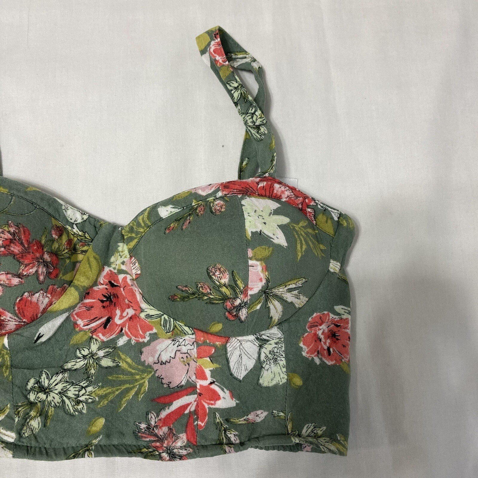 BOG Collective Sz XS Floral Bustier Crop Top Gathered Stretchy Adjustable Straps