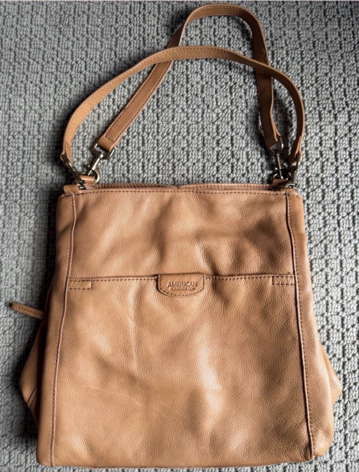American Leather Co Genuine Leather Hobo Tote Bag Tan Dual Strap Shoulder Purse