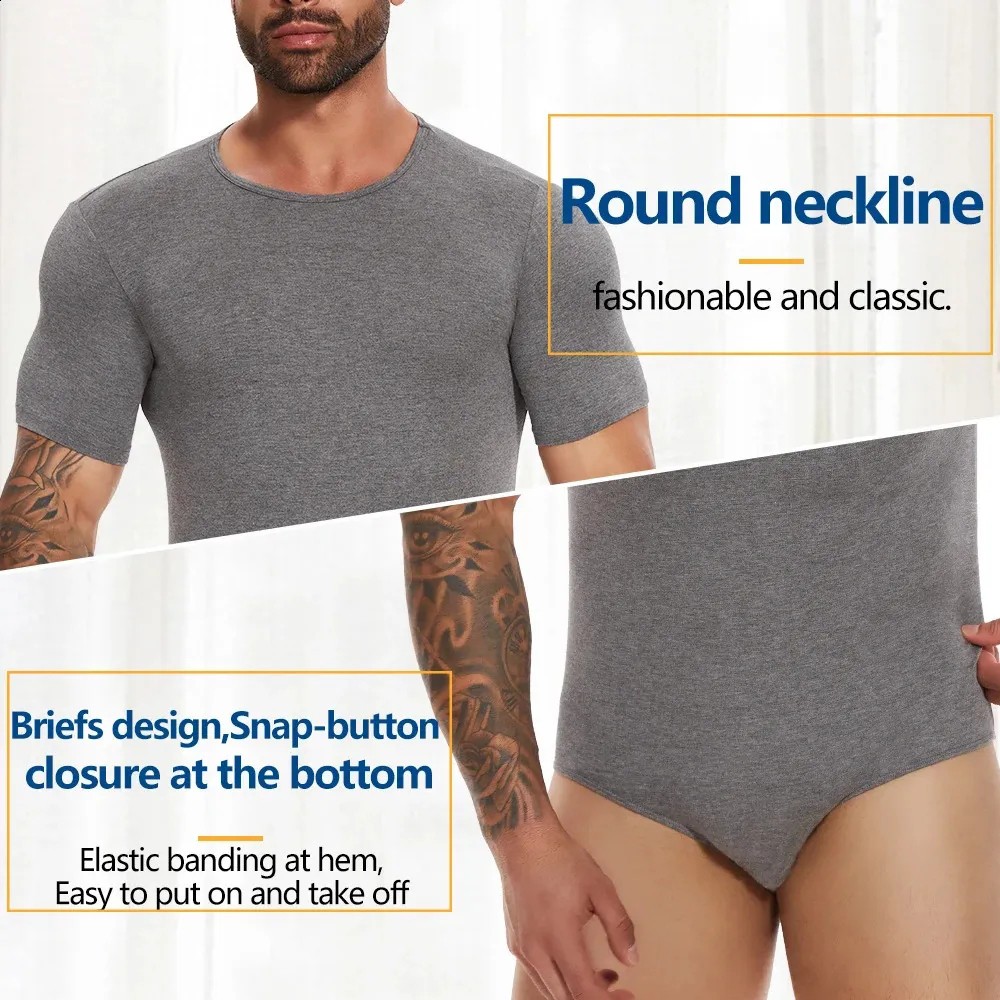 Mens One Piece Short Sleeve Bodysuit Romper Pajamas Basic Top T-Shirts Underwear