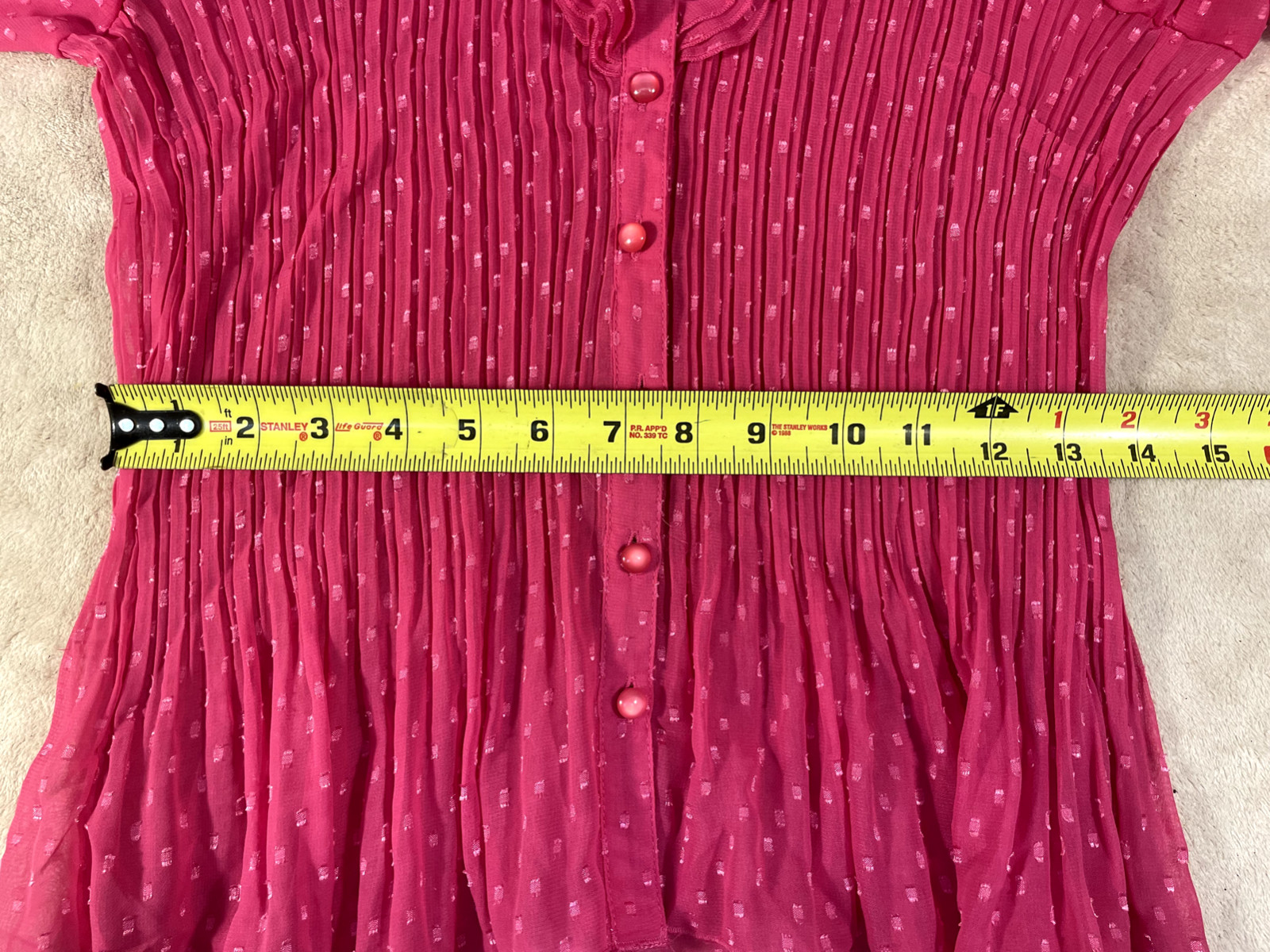 Misty & Max Sz L Women’s Sheer Pink Button Ruffle Collar Blouse Shirred Cuff