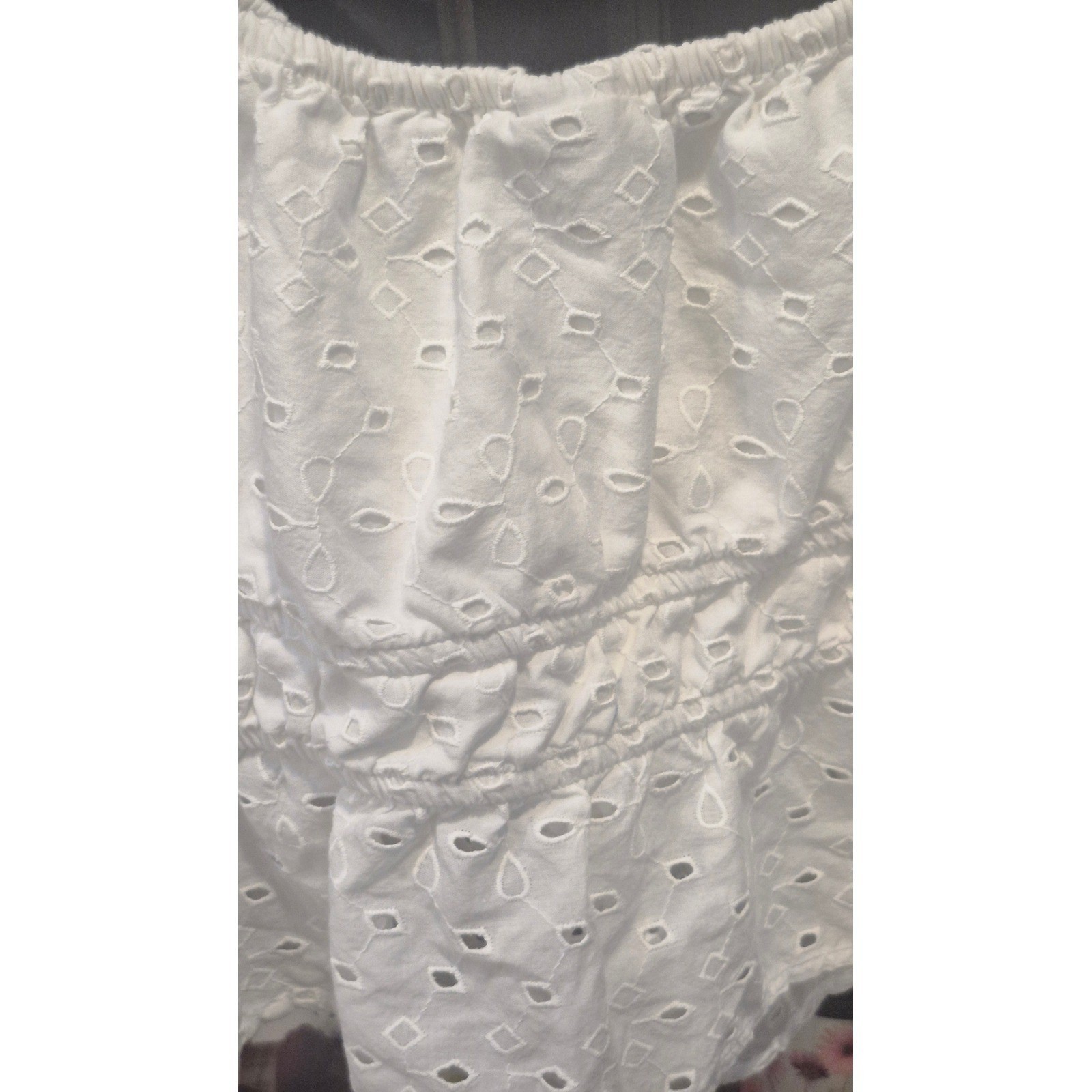 A New Day White Eyelet Puff Sleeve Peplum Top Square Neck 100% Cotton Blouse S