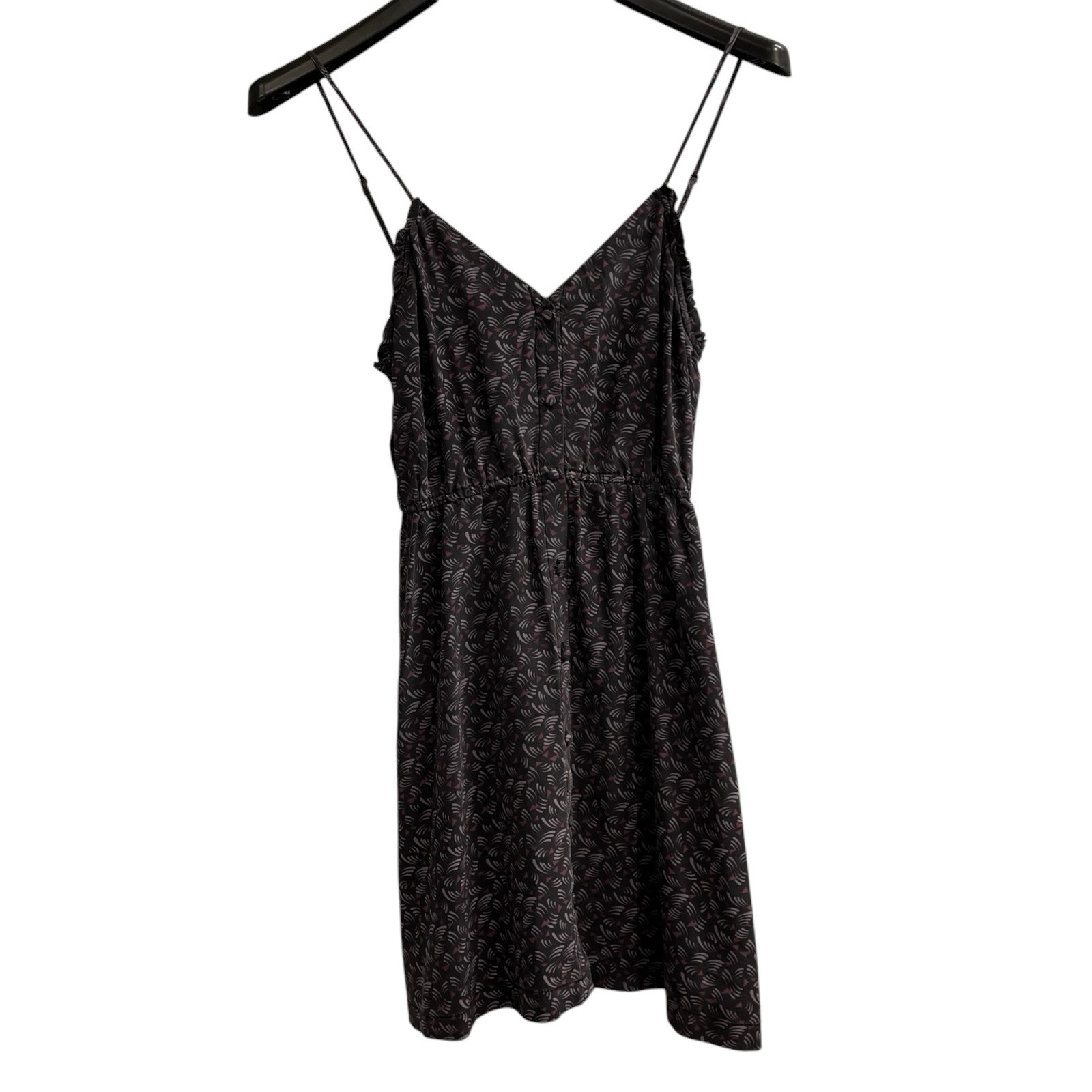 Babydoll Silk Mini Dress Black Abstract Print Button Down 90s Y2K Whimsigoth