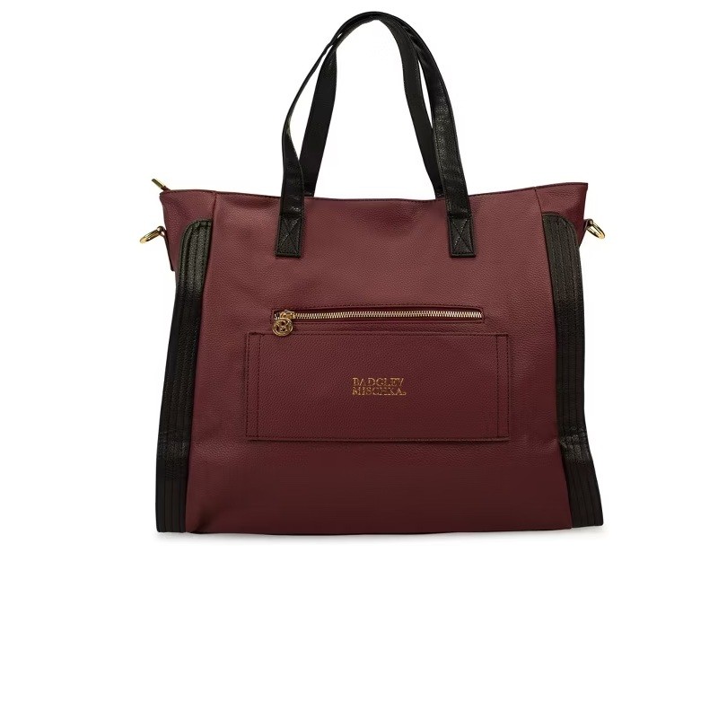 Badgley Mischka Rose Vegan Leather Travel Tote Weekender Bag BURGUNDY / BLACK