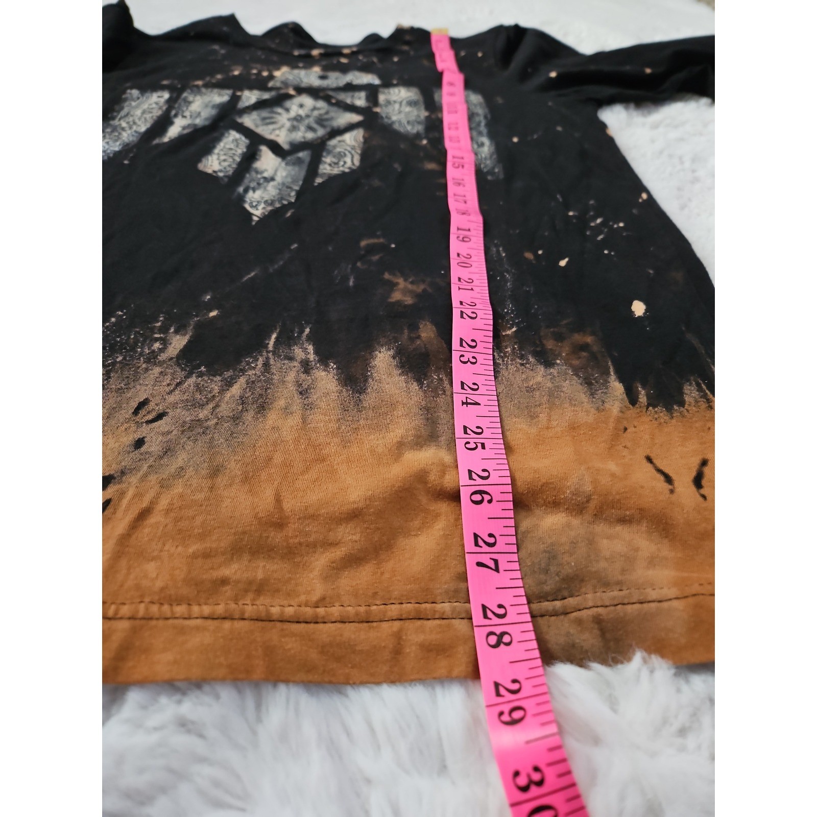One24 Rags Bleached Thunderbird Graphic Tee Large Black Orange Acid Wash Grunge