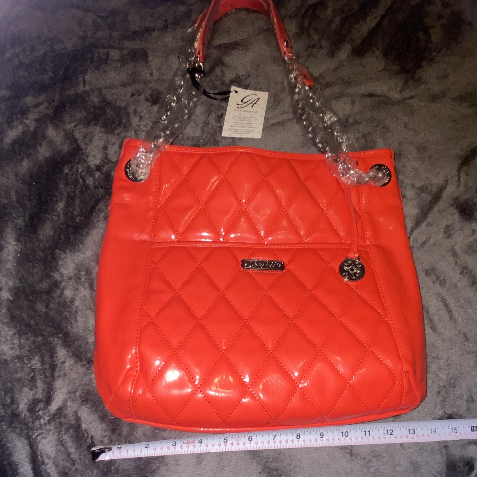 Grace Adele Red Quilted Shoulder Bag Magnetic/Zip Closure Chain Strap