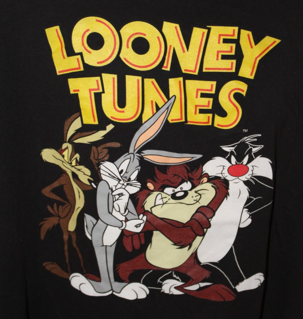 Looney Tunes Black T-Shirt Double Sided Graphic Bugs Bunny Taz Sylvester – XL