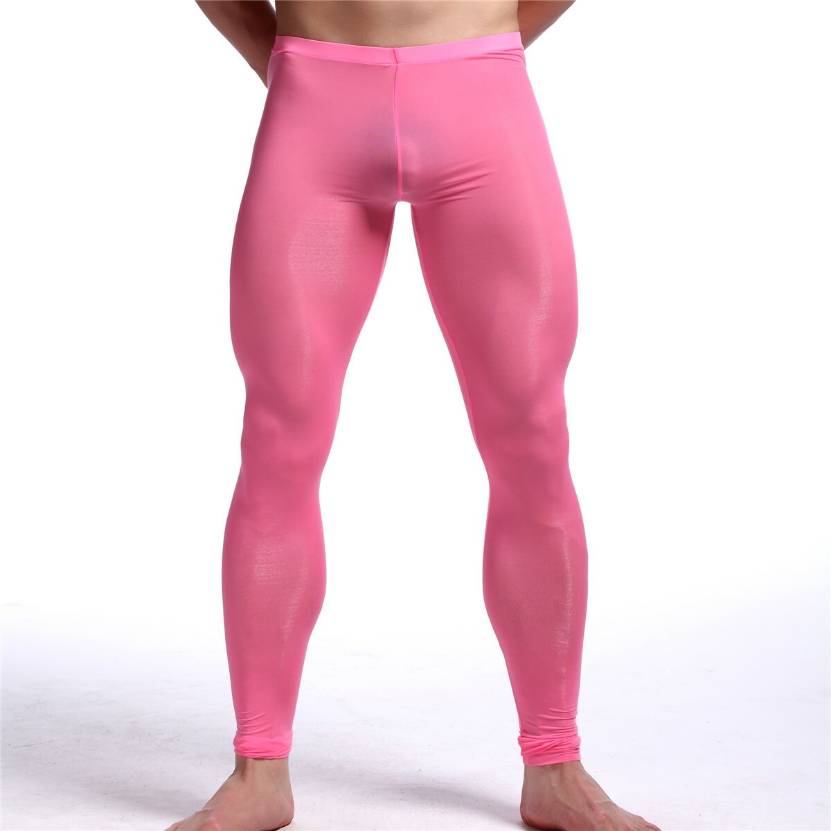 Men SexyLingerie Ice Silk Thin Long Johns Pants Leggings Sleepwear Underwear GYM