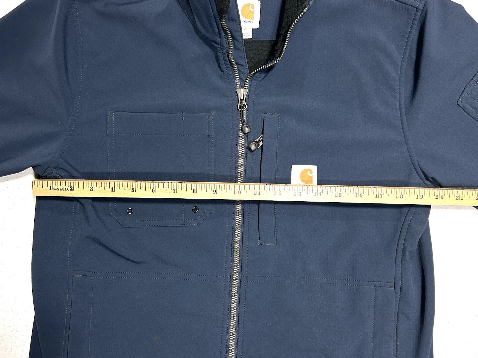 Carhartt Rough Cut Soft Shell Work Jacket Coat Stretch Navy Blue Gray Zip • Med