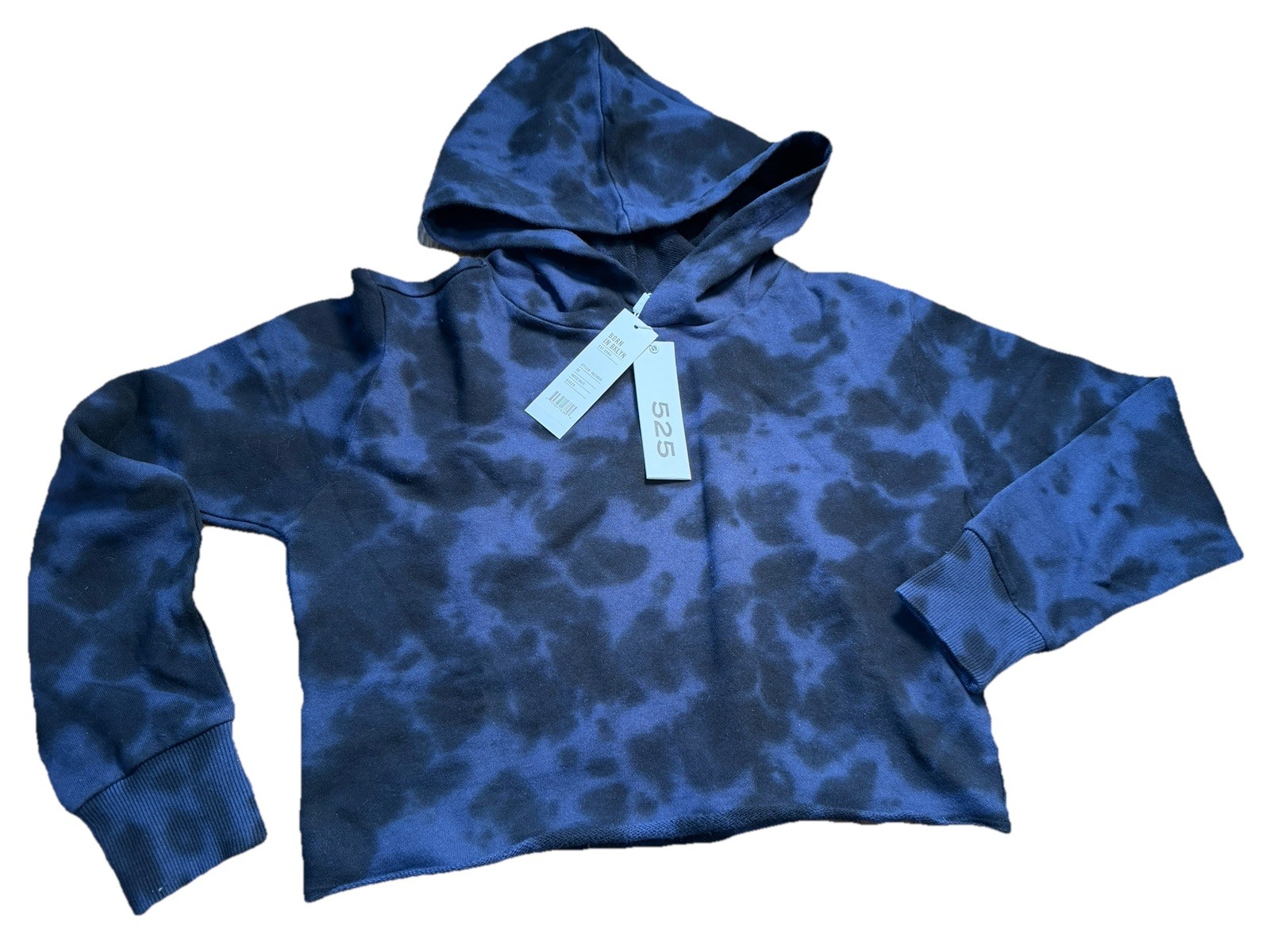 NWT 525 America Revolve Cropped Tie Dye Hoodie Sz XSmall Blue Navy Pullover