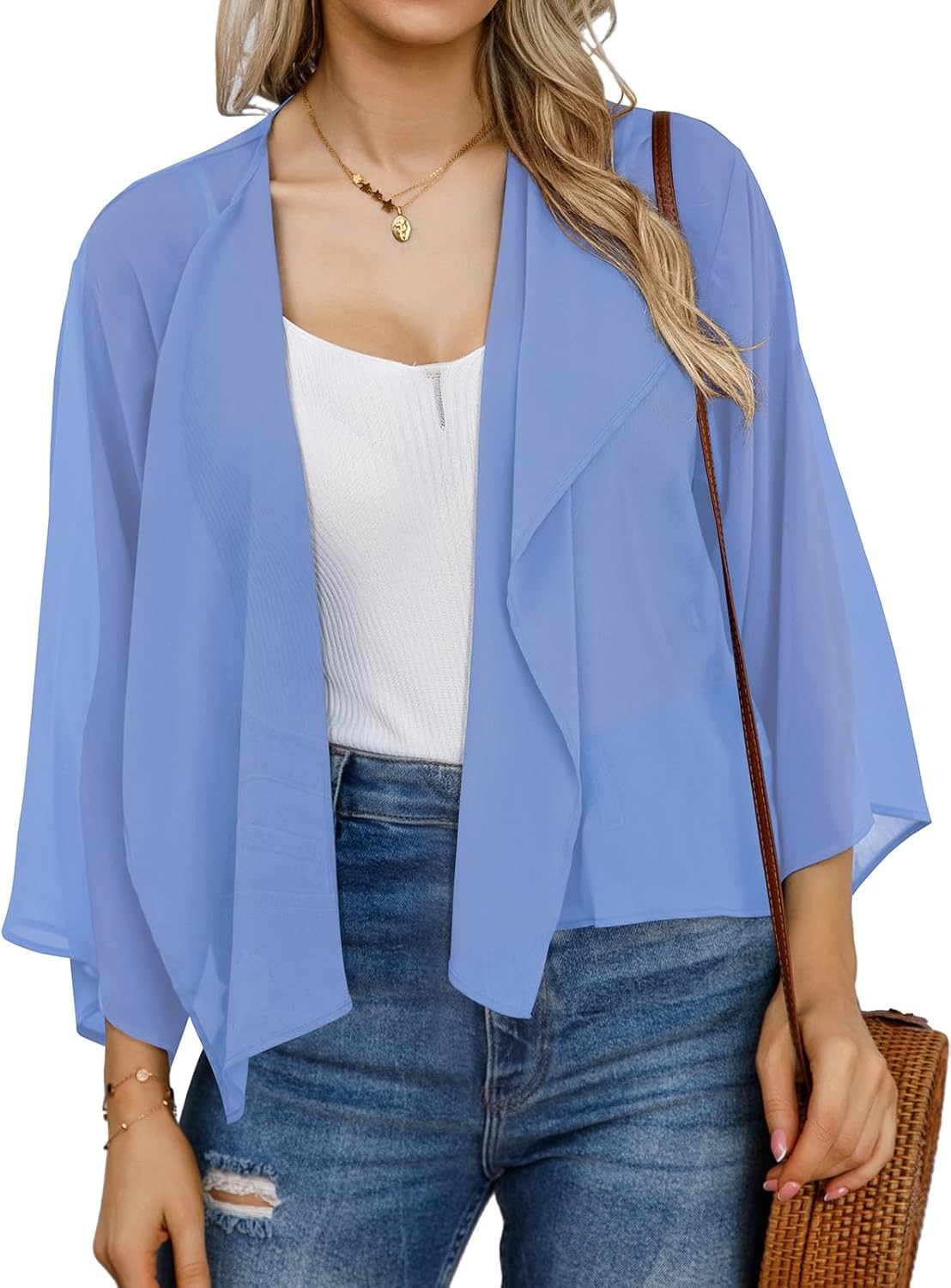 Womens Summer Short Shrugs Kimono Cardigan Casual Chiffon Bolero Jacket Tops