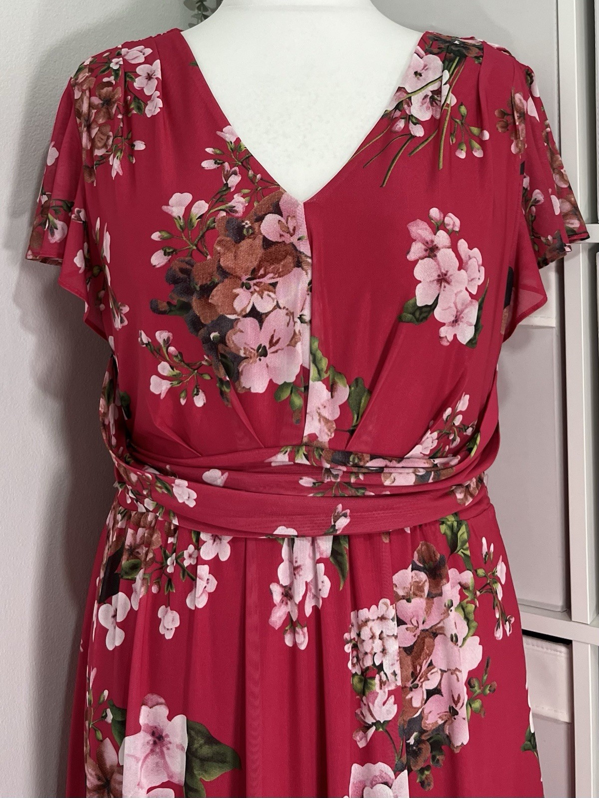 Jolie Moi Ladies Midi Dress Fits Uk 16 Floral Mesh Lined Occasion Wedding Races