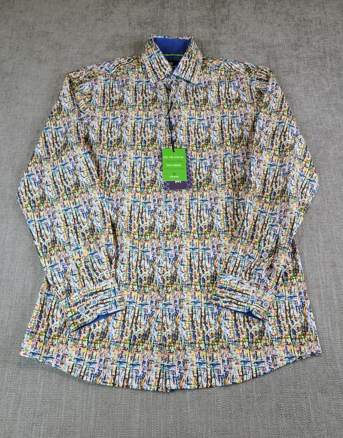 *NWT* Tom Baine Shirt Men S Colorful Performance Slim Fit Stretch Long Button Up