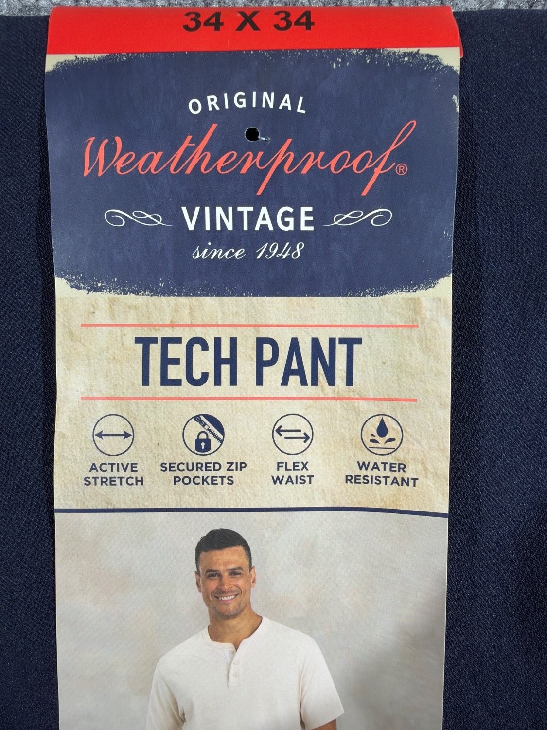 EU 34 Weatherproof Vintage Tech Pant Men 34×34 Straight Fit Active Stretch Navy