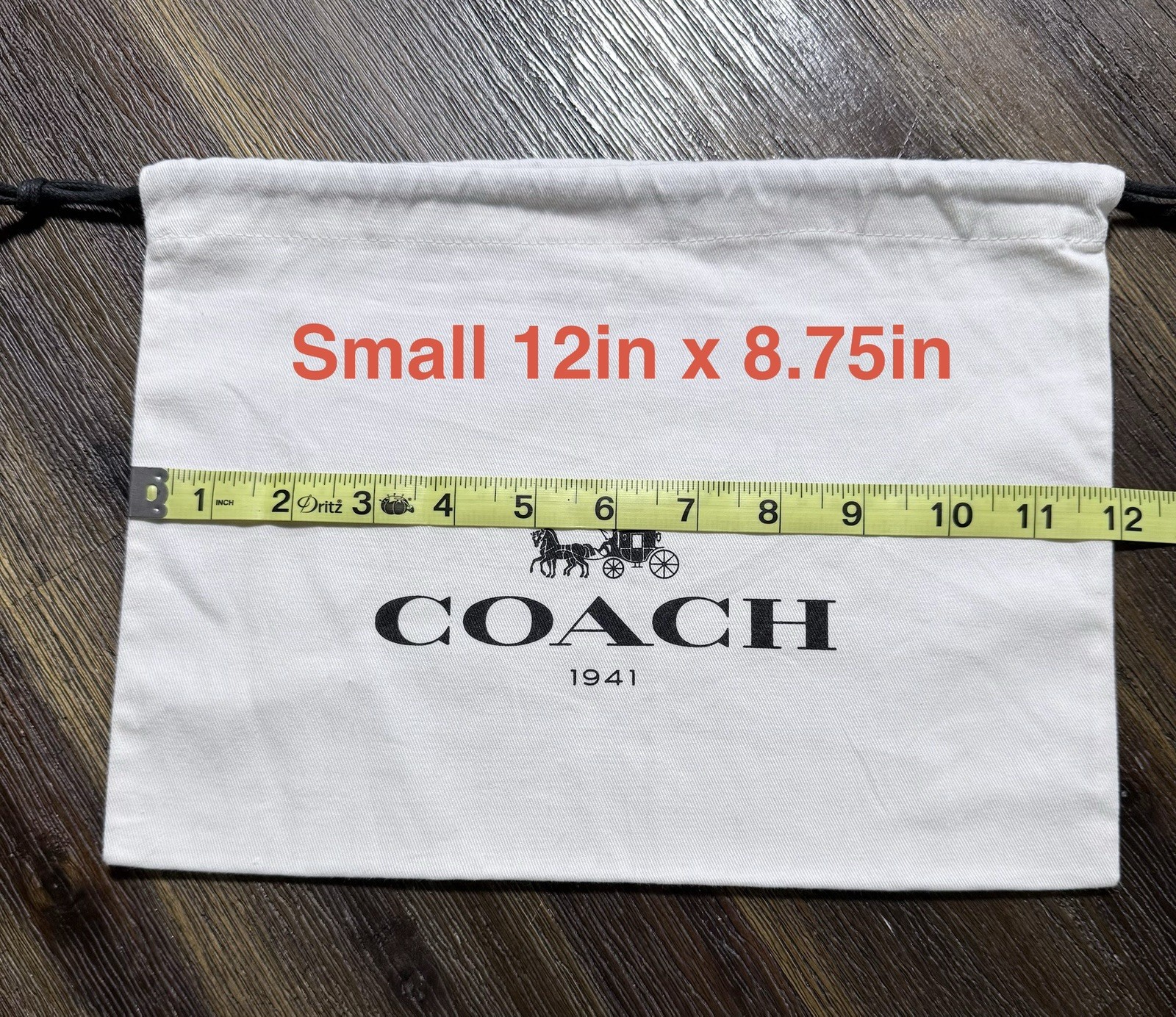 COACH 1941 Cotton Dust Bag with Logo in White and Black SMALL 12in x 8.75in EUC