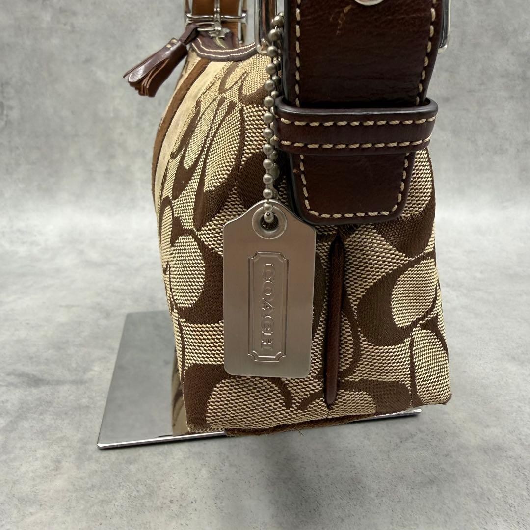 COACH Signature Accessory Pouch Stripe 7039 Brown Vintage Small Shoulder bag