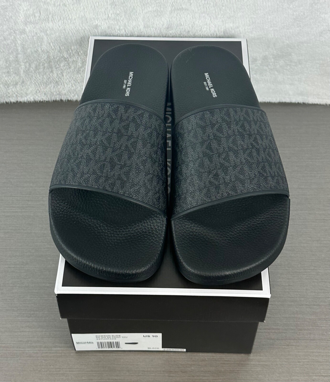 Michael Kors Men’s Black Dawson Signature Logo Slide Sandals Size 10 NWB