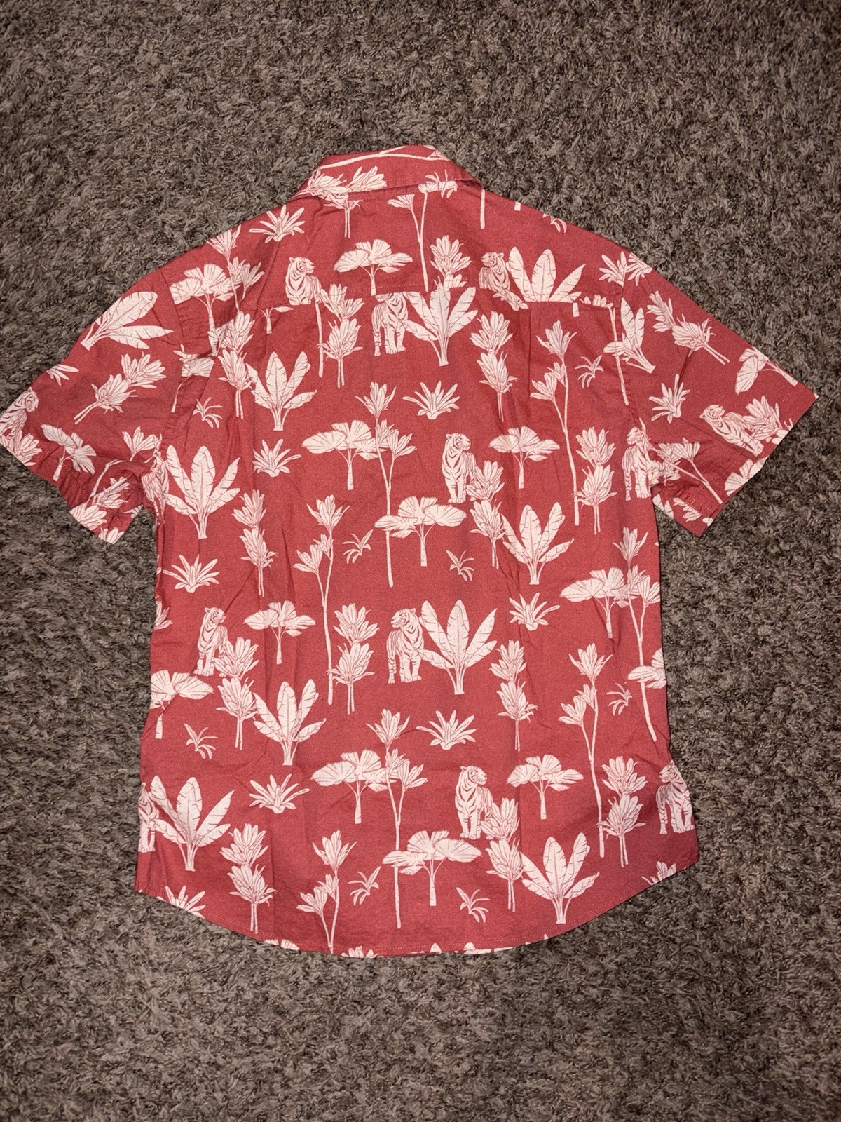 Goodfellow & Co Men’s M Red White Tropical Print Short Sleeve Button-Up Shirt