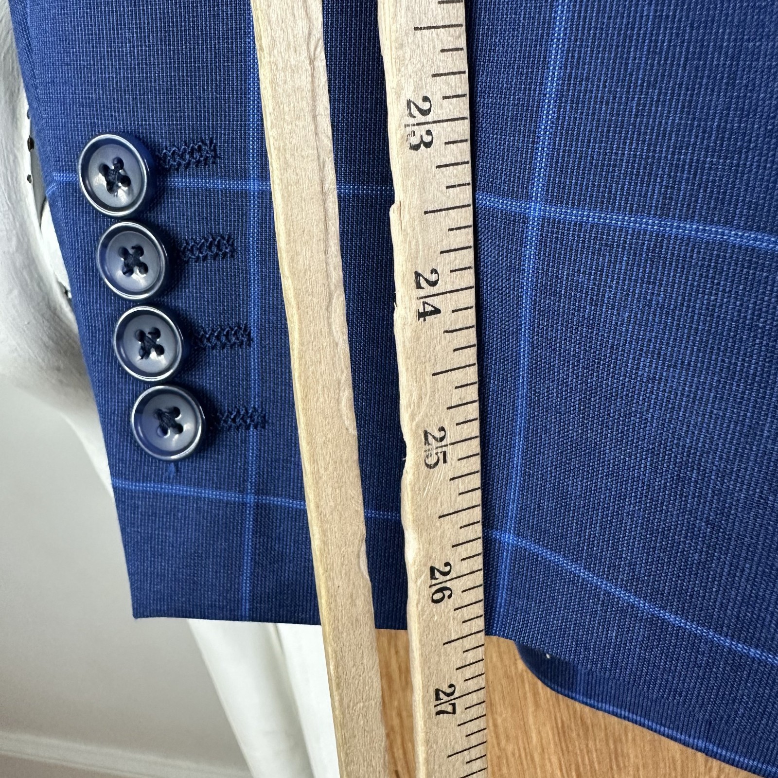 Bachrach Suit Mens 40L Navy Blue Windowpane Polyester Blend Pants 32×32 Flat